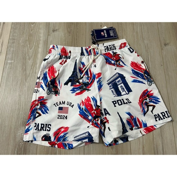 Team USA Swim Trunks Mens S Multi Paris 2024 Olympic Polo Ralph Lauren Traveler